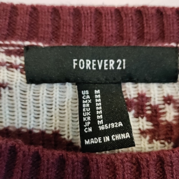 Holiday winter reindeer knit sweater Forever 21 wine red white accent Medium - Picture 4 of 4